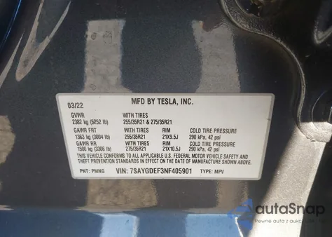 2022 Tesla Model Y Performance Dual Motor All-Wheel Drive из США, поврежденный, VIN 7SAYGDEF3NF405901